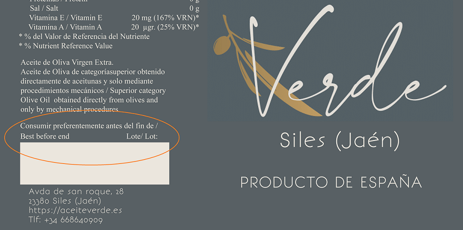 Fecha de Consumo Preferente del Aceite de OLiva