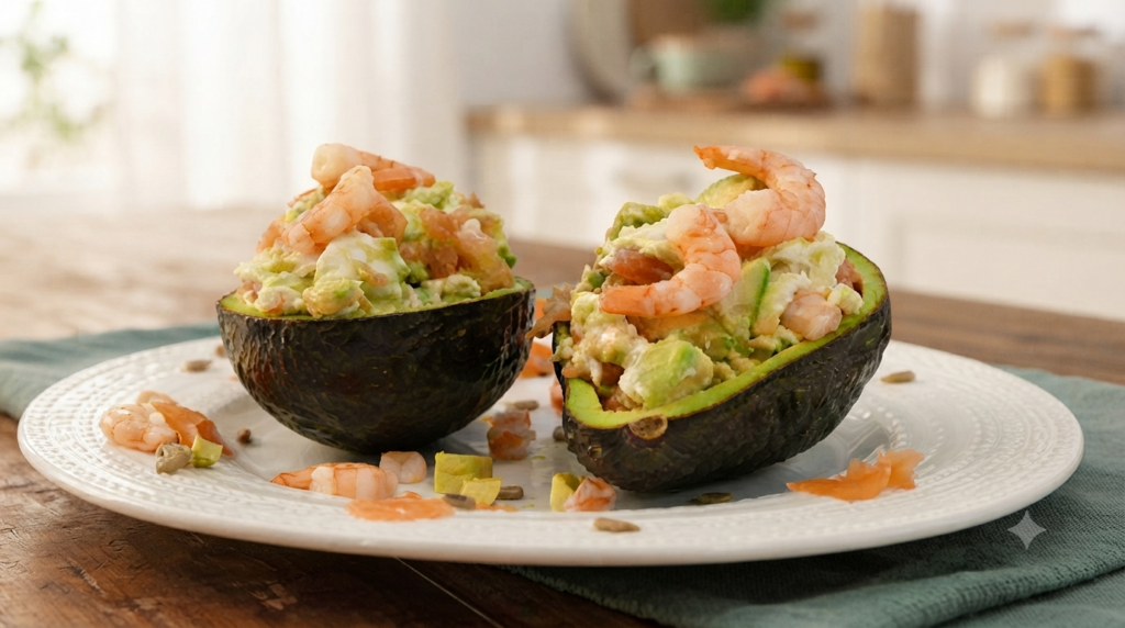 Aguacate relleno de Salmon y gambas