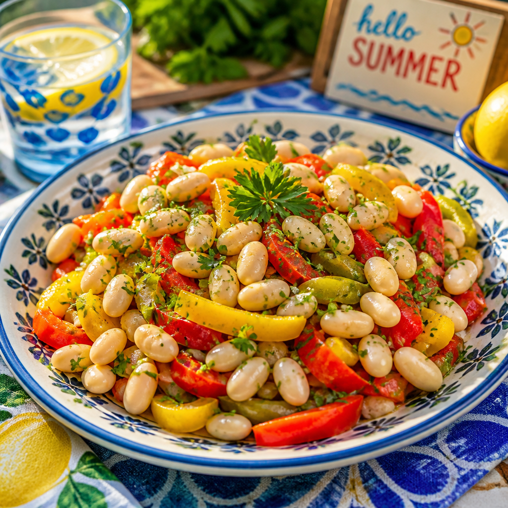 Receta de alubias frías con pimientos agridulces, perfecta para el verano.