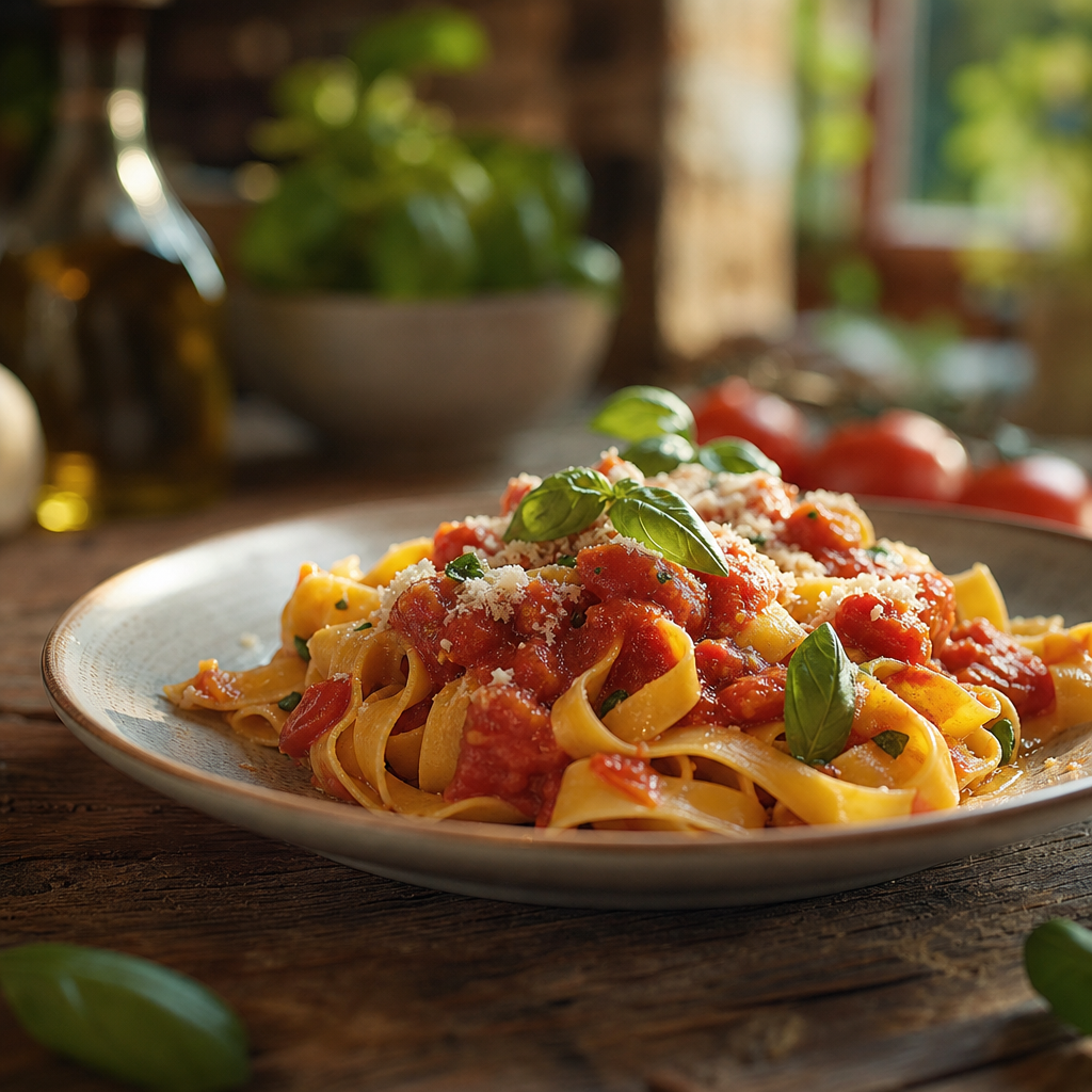 Receta de Tagliatelle con salsa de tomate