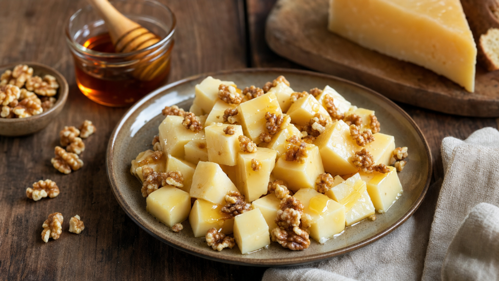 Receta facil: Queso Manchego con miel y nueces