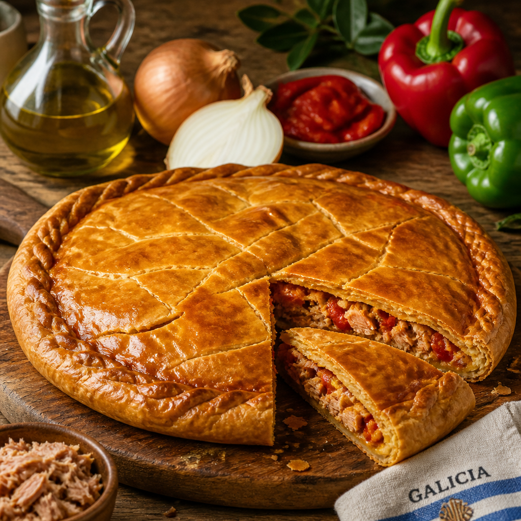 Empanada gallega de atún hecha con aceite de oliva