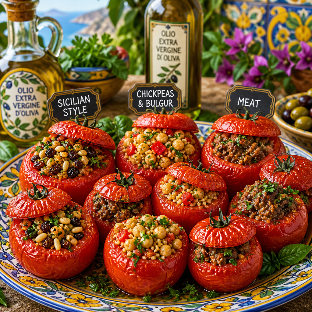 Tomates rellenos variados con aceite de oliva virgen extra