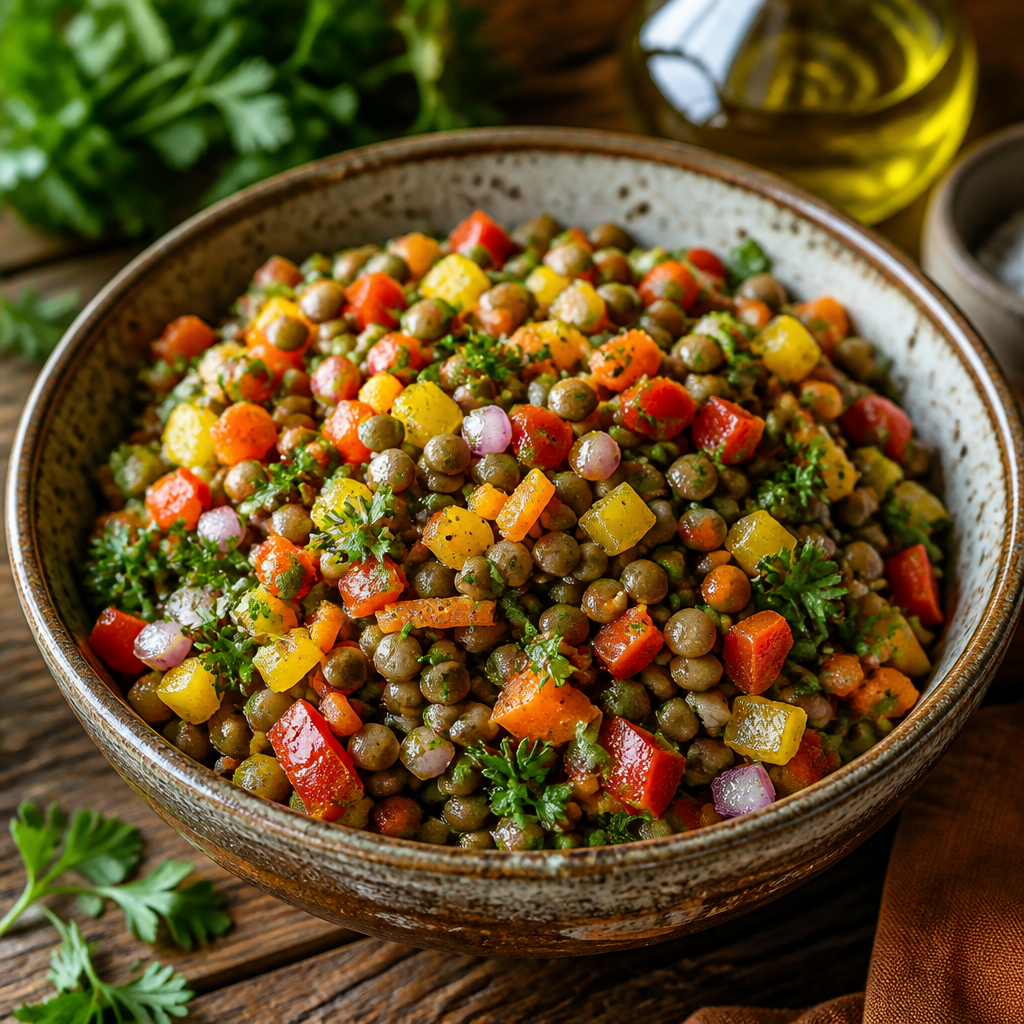 Ensalada otoñal de lentejas con aceite de oliva